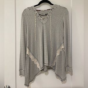 Jolt women’s grey/cream striped hoodie w lace detailing